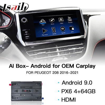 Peugeot 208 GPS Navigasyon için USB Carplay Araba AI Kutusu 4GB 64GB HDMI Android 9.0