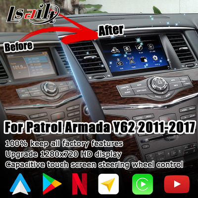 Nissan Patrol Y62 2010-2016 android otomatik carplay youtube video arayüzü ile dokunmatik ekran yükseltmesi
