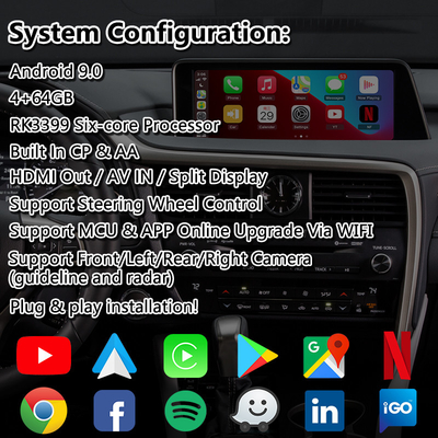 Lsailt Android Carplay Arayüzü Lexus RX 450h 200T 350 450L 350L 300 F Sport 2016-2019 için