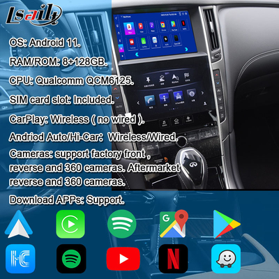 Infiniti Q50 2013-2015 Araç içi multimedya entegrasyon sistemleri için Android 11 Akıllı Infotainment Modülü, CarPlay Box