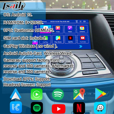 Nissan Multmedia Interface for Teana J32 Murano Quest Patrol Android 13 NetFlix, YouTube ile Infotainment Modülü