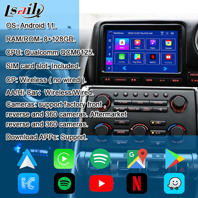 Kablosuz CarPlay Arayüzü / GT-R GTR R35 2008-2010 JDM Modeli için Android Infotainment Modülü NetFlix, YouTbe dahil