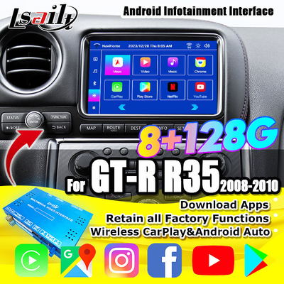 Kablosuz CarPlay Arayüzü / GT-R GTR R35 2008-2010 JDM Modeli için Android Infotainment Modülü NetFlix, YouTbe dahil