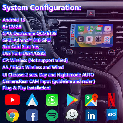 Andorid Carplay Araç Navigasyon Kutusu Toyota Camry için Multimedia Video Arayüzü