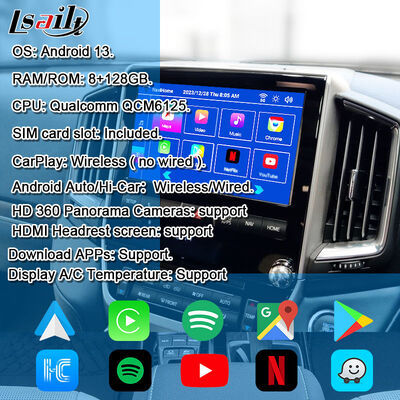 Land Cruiser LC200 VXR VX GXL Sahara V8 2013-2021 OEM Ekran Yükseltme için Android 13 Multimedya Video Arayüzü, Kablosuz CarPlay, YouTube