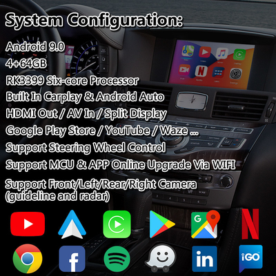 NetFlix Yandex ile Infiniti M37S M37 M35 M45 için Lsailt Carplay Android Multimedya Arayüzü
